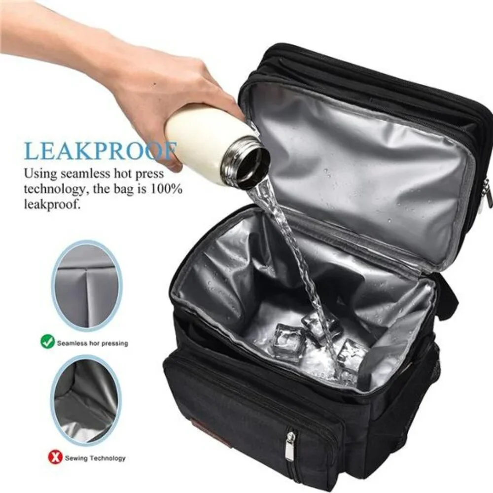 insulated lunch bag double deck leakproof cooler tote for work picnic travel Lar